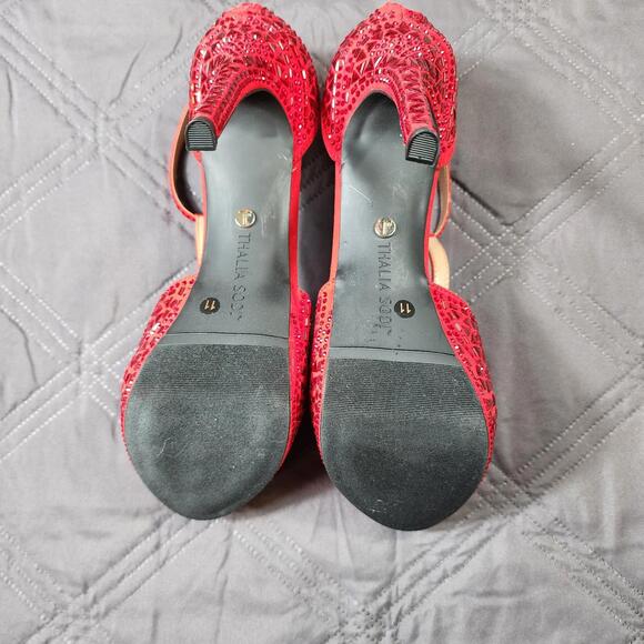 Thalia Sodi Shoes Womens Size 11 Red Chacey T-Strap Peep Toe Heels Rhinestone - Picture 8 of 9